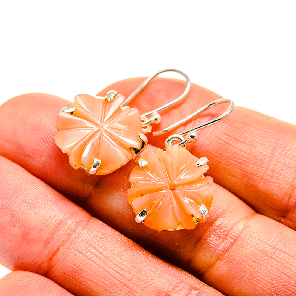 Peach Moonstone Earrings handcrafted by Anasilvercos - EARR413340