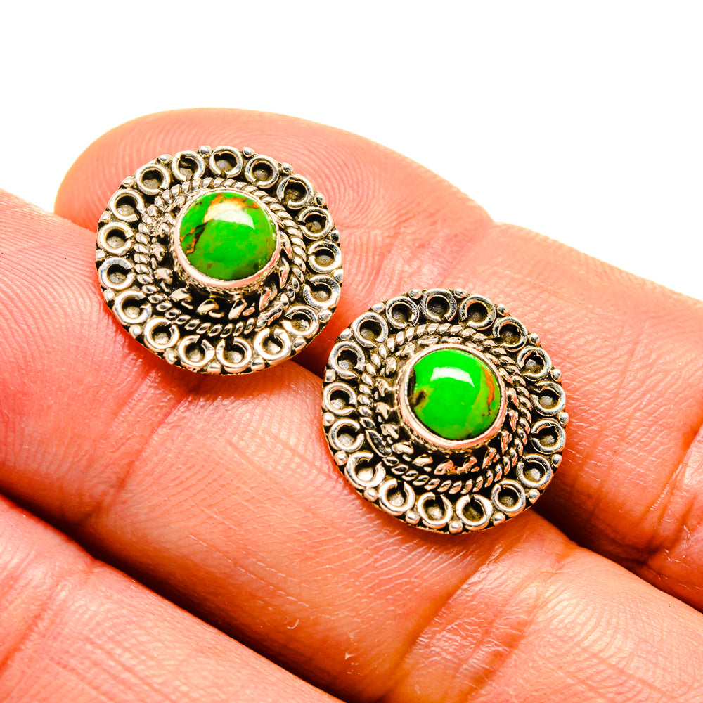 Green Copper Composite Turquoise Earrings handcrafted by Anasilvercos - EARR413346