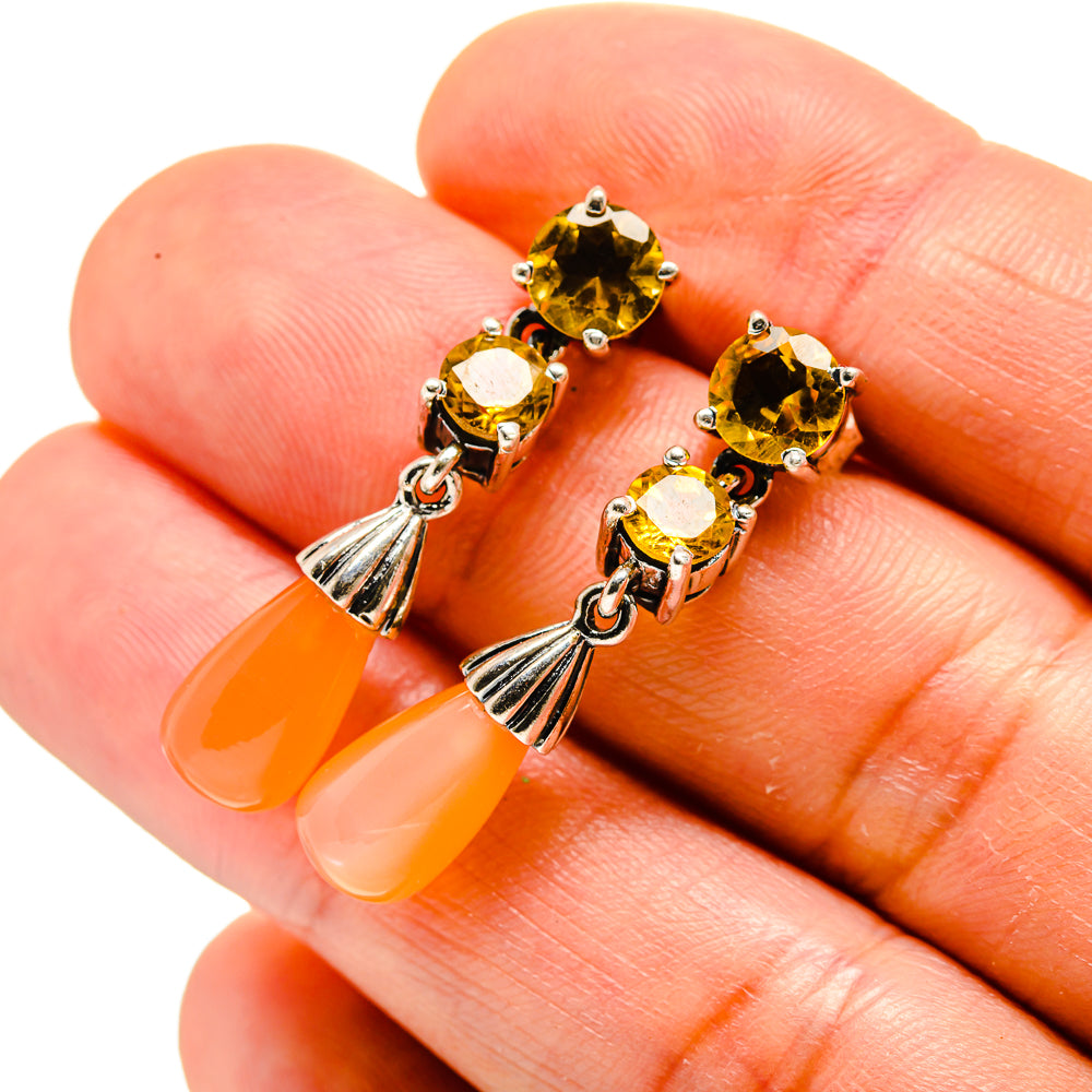 Peach Moonstone Earrings handcrafted by Anasilvercos - EARR413347