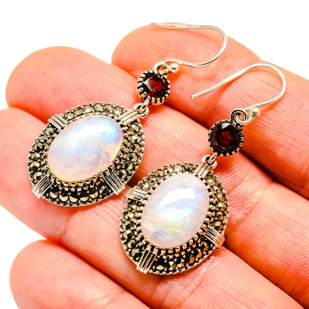 Rainbow Moonstone, Garnet Earrings handcrafted by Anasilvercos - EARR413624