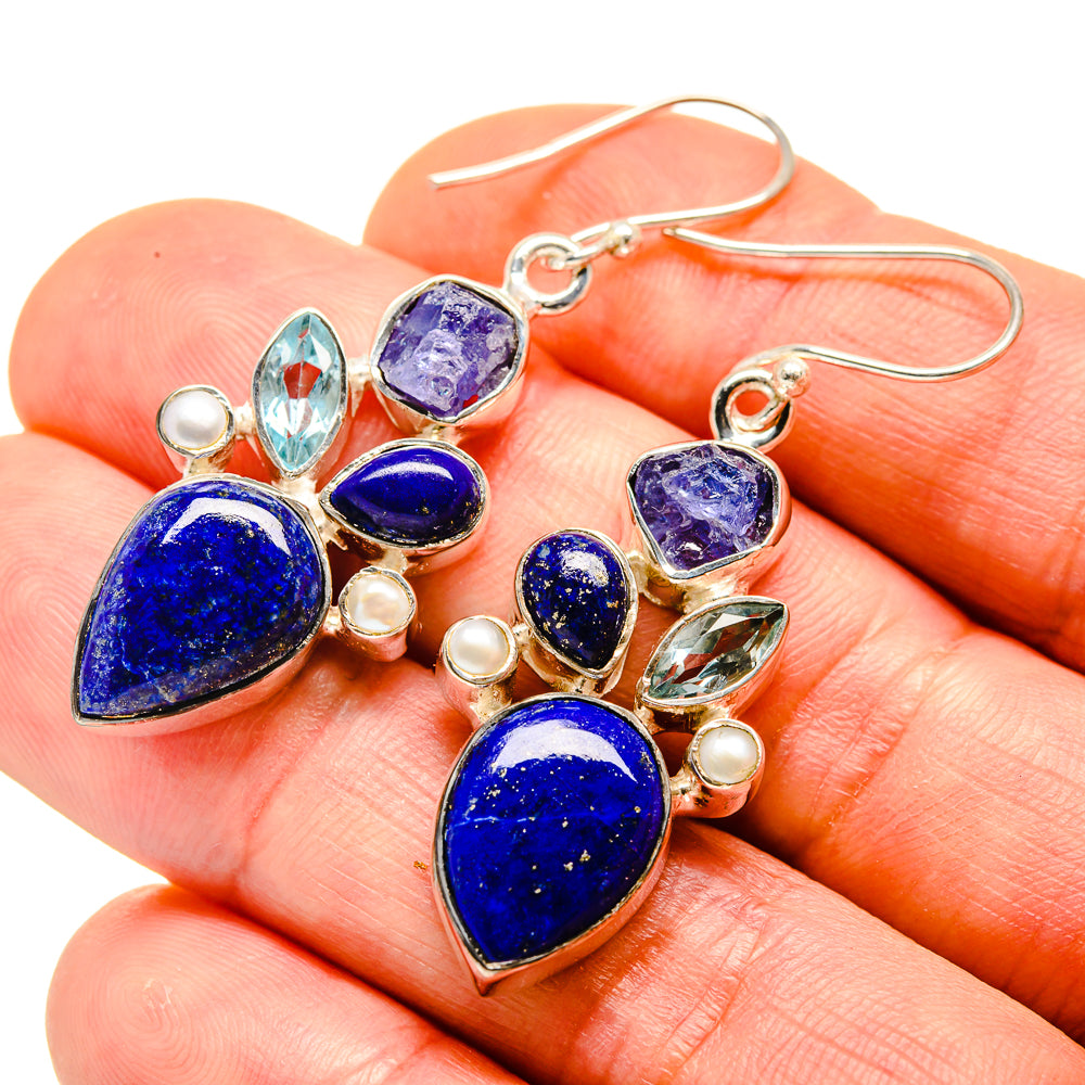 Lapis Lazuli, Tanzanite, Blue Topaz, Cultured Pearl Earrings handcrafted by Anasilvercos - EARR413627