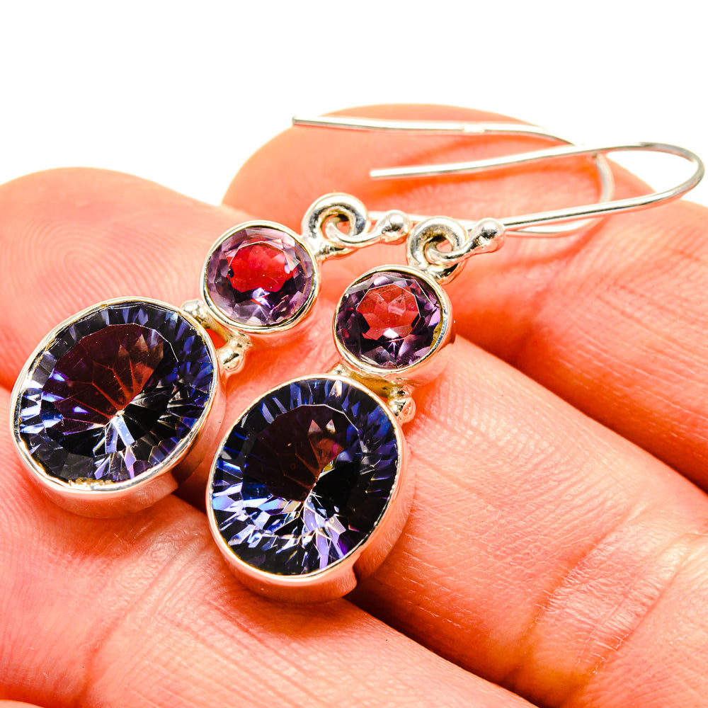 Blue Mystic Topaz, Amethyst Earrings handcrafted by Anasilvercos - EARR413630