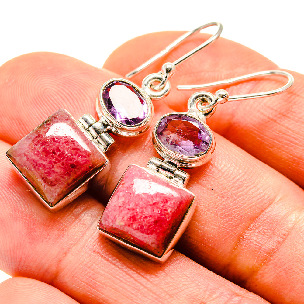 Rhodonite, Amethyst Earrings handcrafted by Anasilvercos - EARR413642