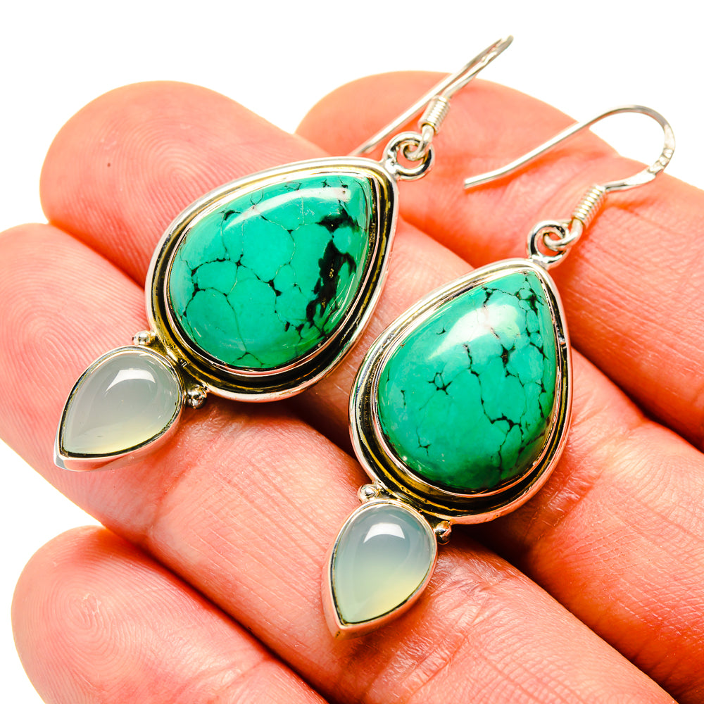 Tibetan Turquoise, Aqua Chalcedony Earrings handcrafted by Anasilvercos - EARR413647