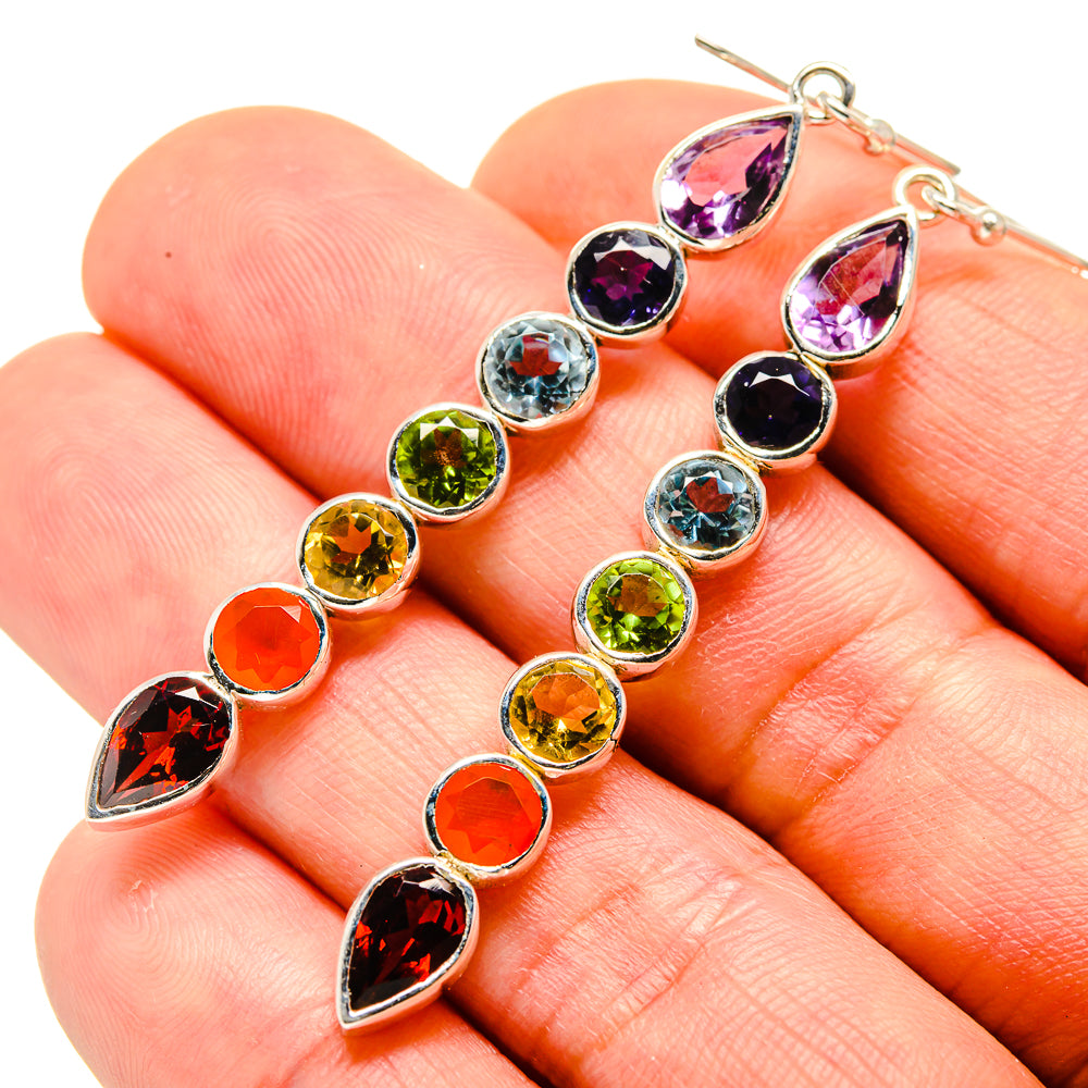 Multi-stone Rainbow Chakra Earrings handcrafted by Anasilvercos - EARR413651