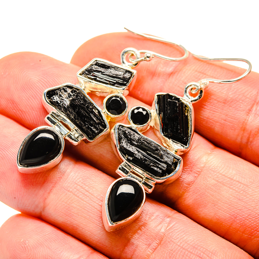 Black Onyx, Black Tourmaline Earrings handcrafted by Anasilvercos - EARR413653