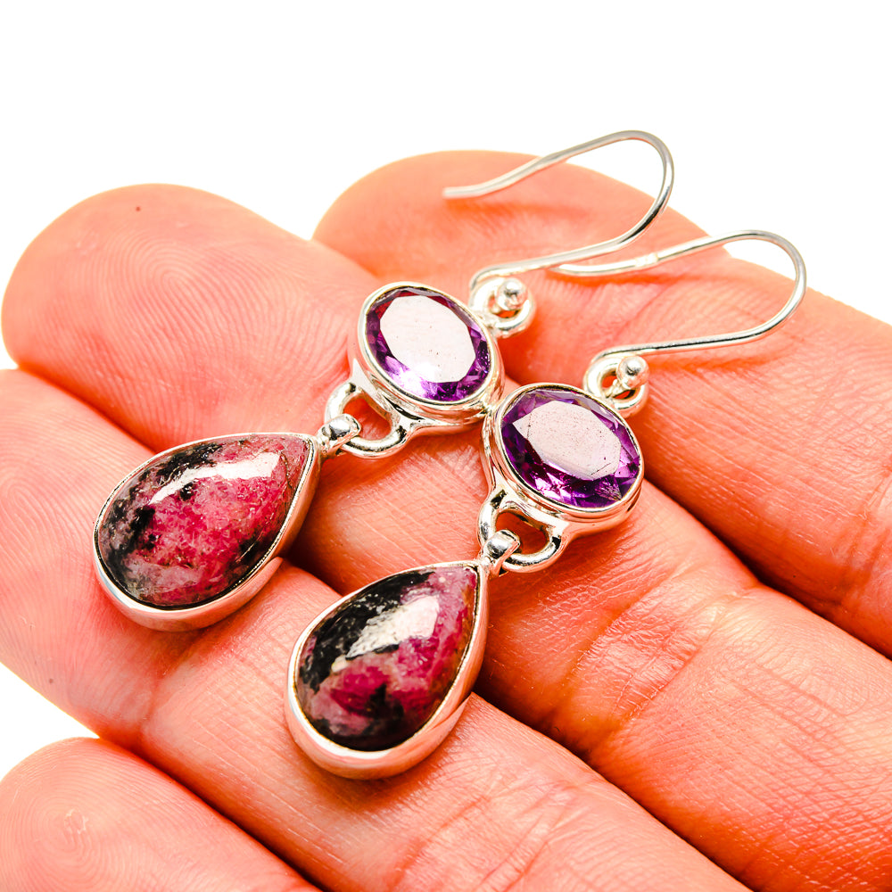 Rhodonite, Amethyst Earrings handcrafted by Anasilvercos - EARR413654
