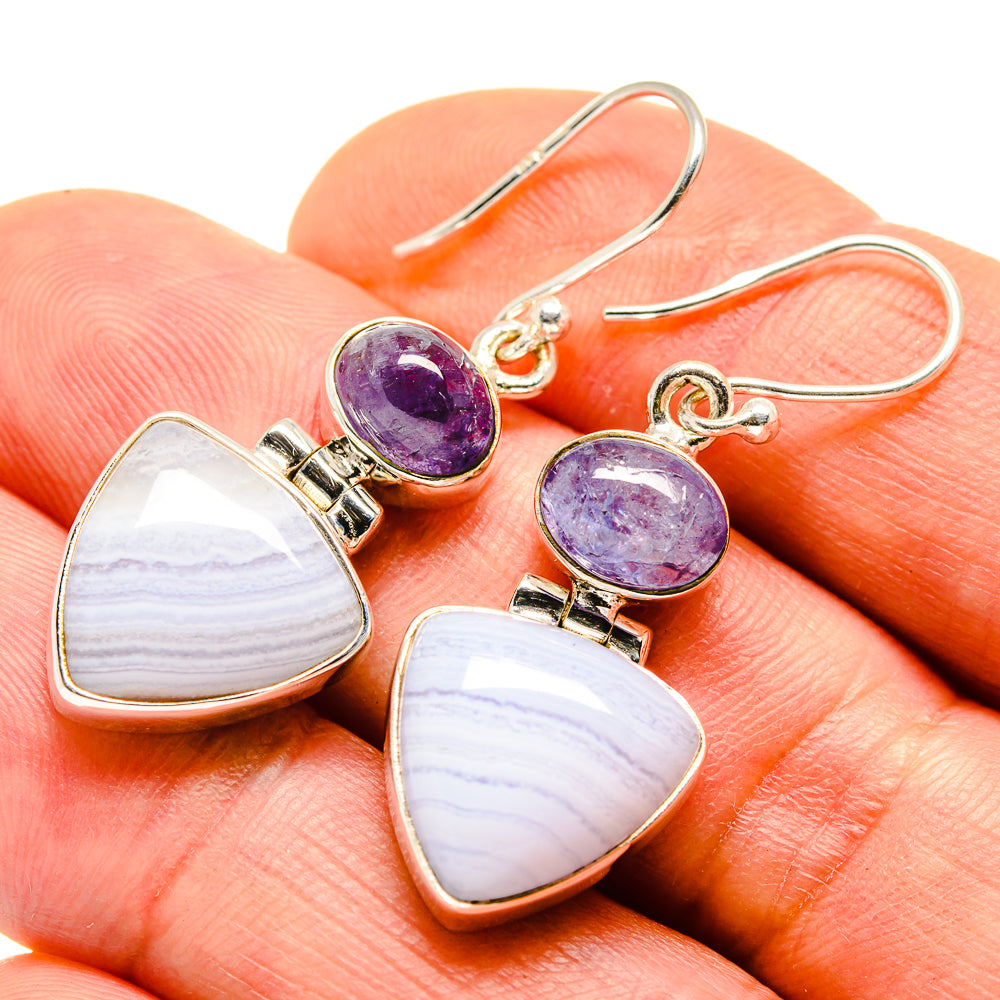 Blue Lace Agate, Tanzanite Earrings handcrafted by Anasilvercos - EARR413655