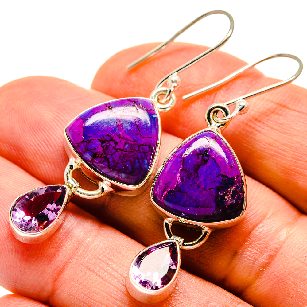 Purple Copper Composite Turquoise, Amethyst Earrings handcrafted by Anasilvercos - EARR413668