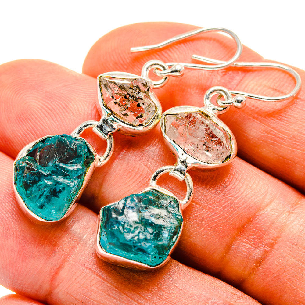 Blue Fluorite, Herkimer Diamond Earrings handcrafted by Anasilvercos - EARR413676