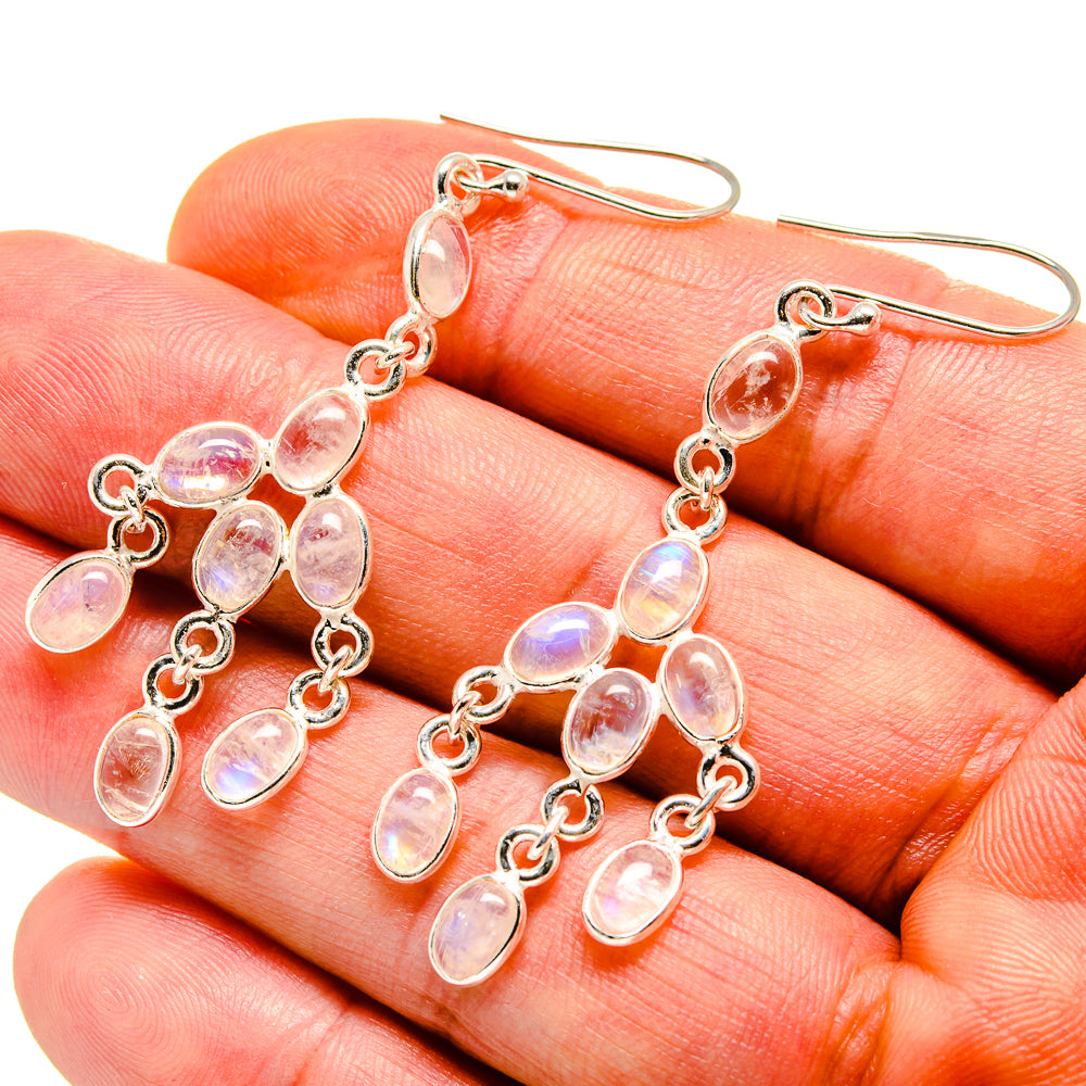 Rainbow Moonstone Earrings handcrafted by Anasilvercos - EARR413705