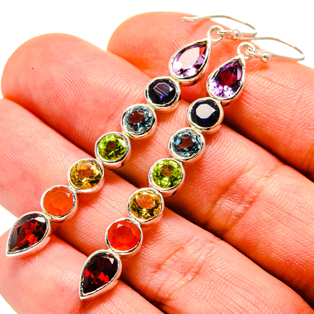 Multi-stone Rainbow Chakra Earrings handcrafted by Anasilvercos - EARR413711
