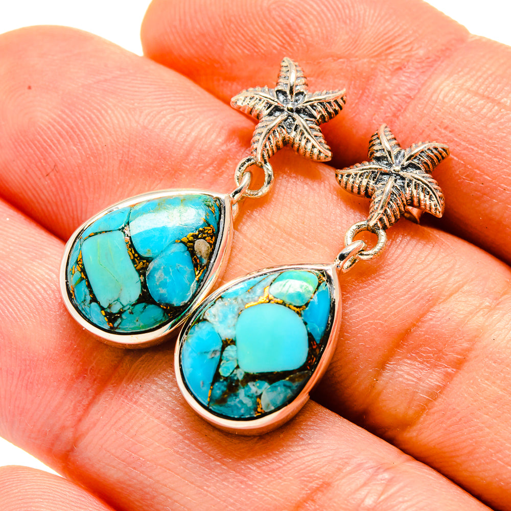 Blue Copper Composite Turquoise Starfish Earrings handcrafted by Anasilvercos - EARR413732
