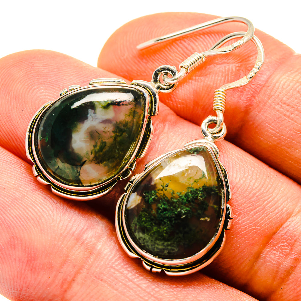 Green Moss Agate Earrings handcrafted by Anasilvercos - EARR413750