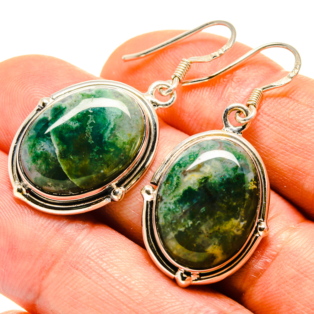 Green Moss Agate Earrings handcrafted by Anasilvercos - EARR413775