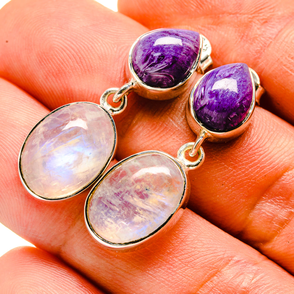 Rainbow Moonstone Earrings handcrafted by Anasilvercos - EARR413811