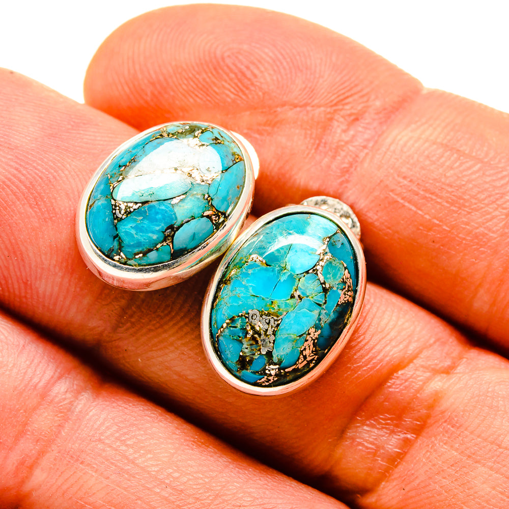 Blue Copper Composite Turquoise Earrings handcrafted by Anasilvercos - EARR413813