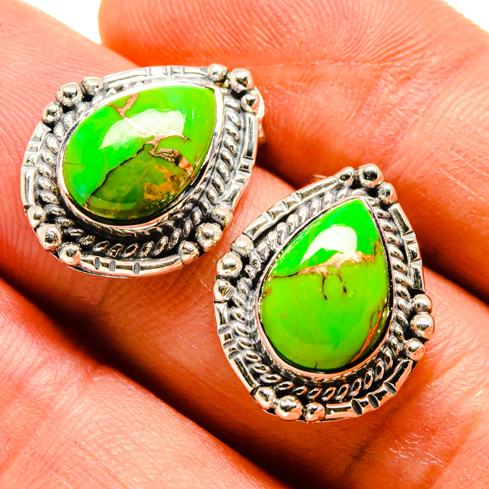 Green Copper Composite Turquoise Earrings handcrafted by Anasilvercos - EARR413819