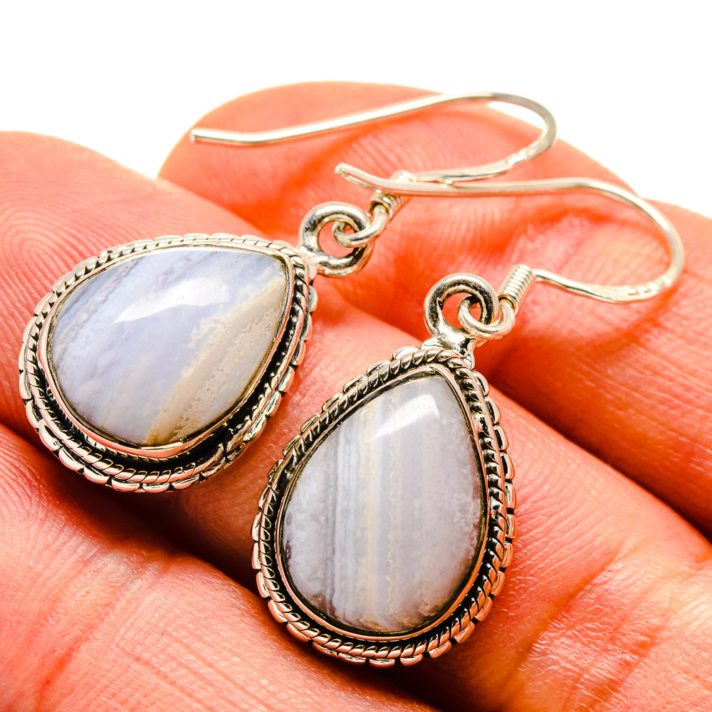 Blue Lace Agate Earrings handcrafted by Anasilvercos - EARR413835