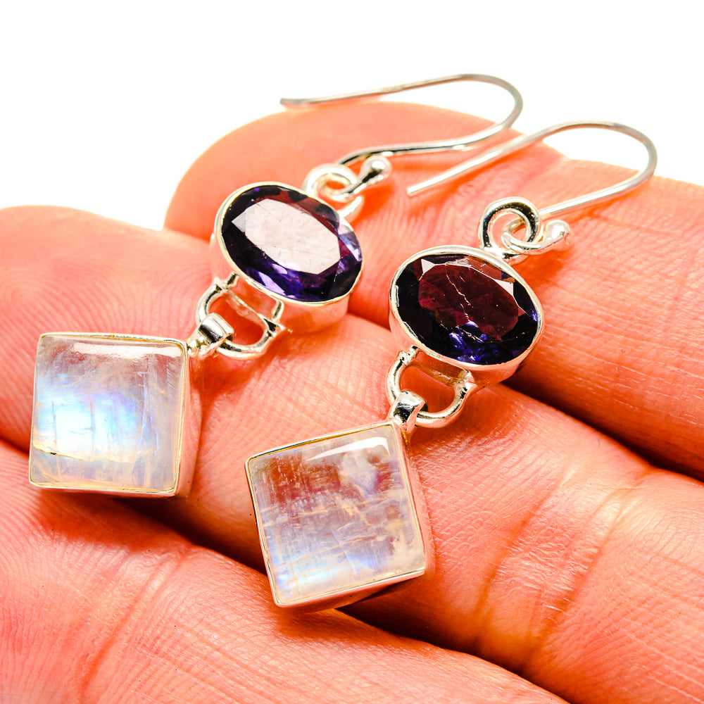 Rainbow Moonstone Earrings handcrafted by Anasilvercos - EARR413853