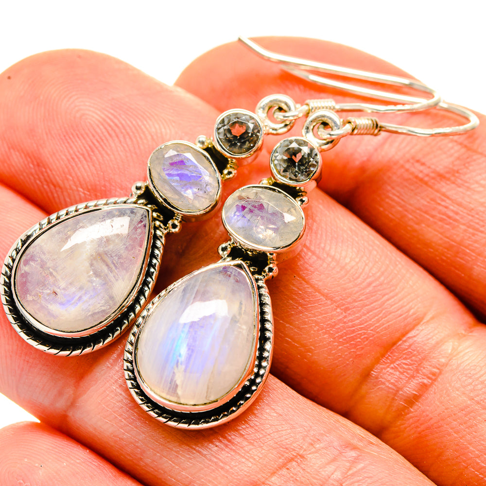 Rainbow Moonstone Earrings handcrafted by Anasilvercos - EARR413867