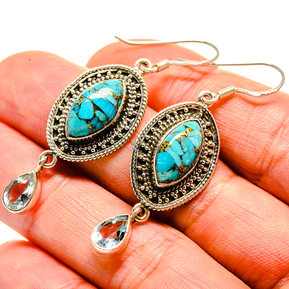 Blue Copper Composite Turquoise Earrings handcrafted by Anasilvercos - EARR413872