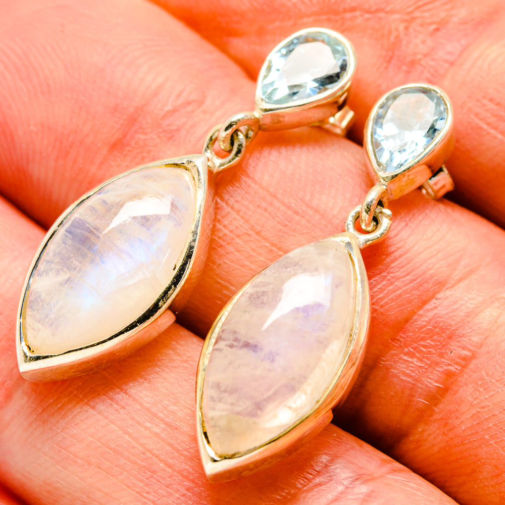 Rainbow Moonstone Earrings handcrafted by Anasilvercos - EARR413956