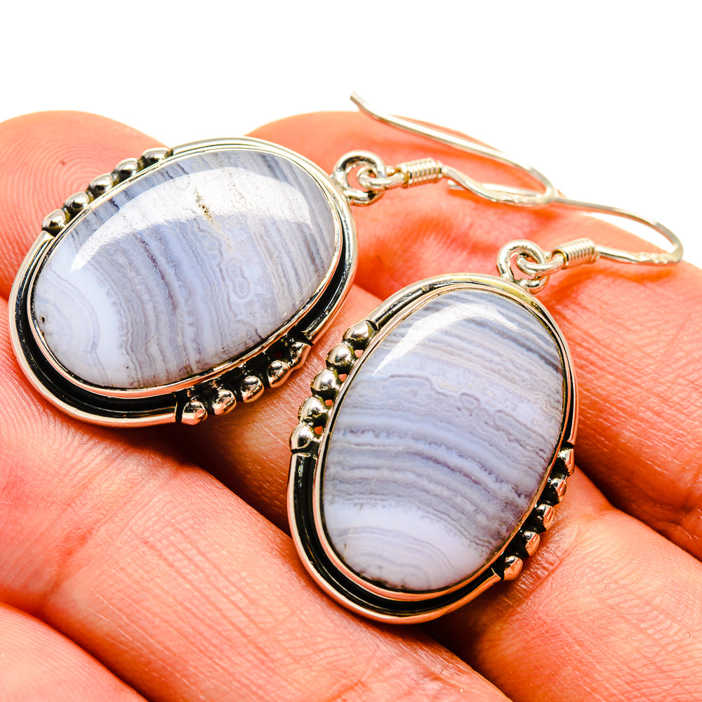 Blue Lace Agate Earrings handcrafted by Anasilvercos - EARR414042