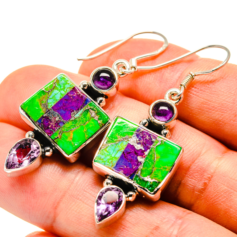 Purple Green Copper Composite Turquoise Earrings handcrafted by Anasilvercos - EARR414111