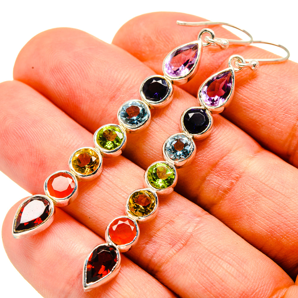 Multi-stone Rainbow Chakra Earrings handcrafted by Anasilvercos - EARR414117