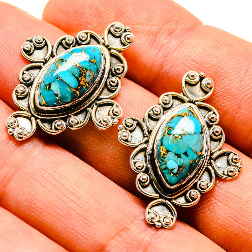 Blue Copper Composite Turquoise Earrings handcrafted by Anasilvercos - EARR414137