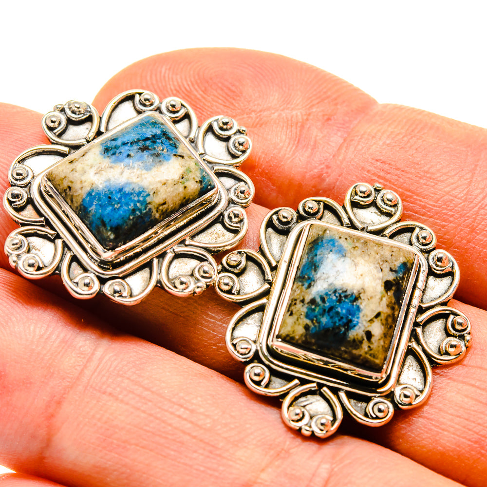 K2 Blue Azurite Earrings handcrafted by Anasilvercos - EARR414142