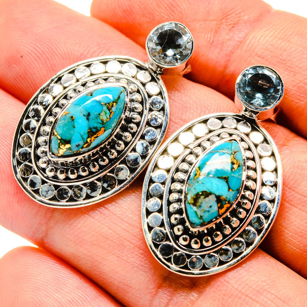 Blue Copper Composite Turquoise Earrings handcrafted by Anasilvercos - EARR414200