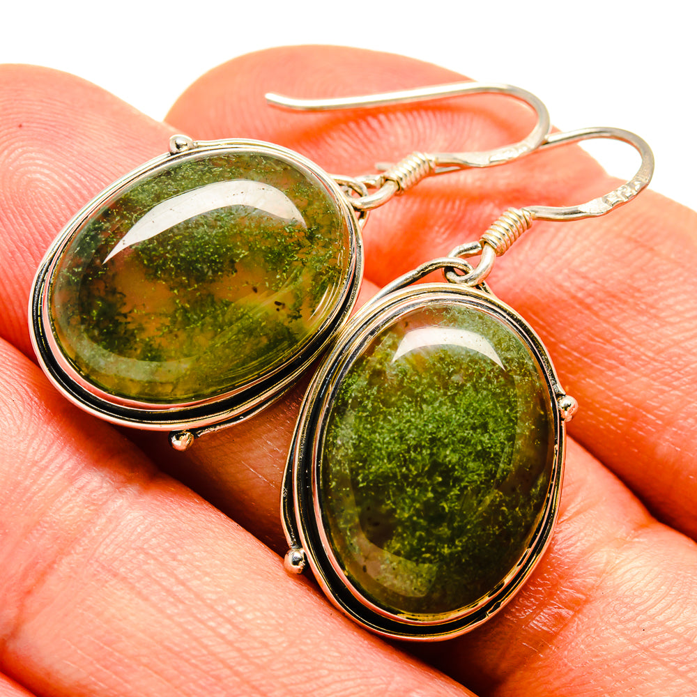 Green Moss Agate Earrings handcrafted by Anasilvercos - EARR414239