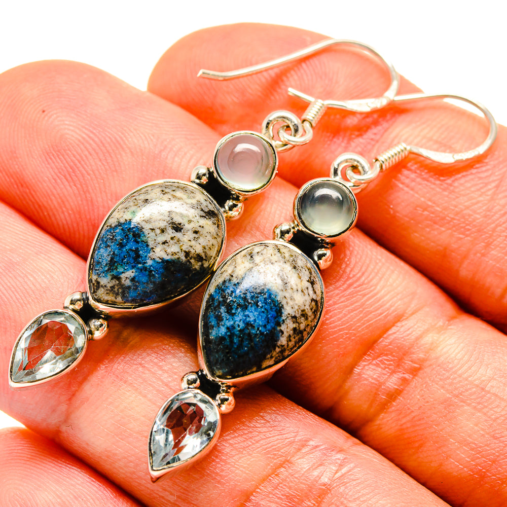 K2 Blue Azurite Earrings handcrafted by Anasilvercos - EARR414252