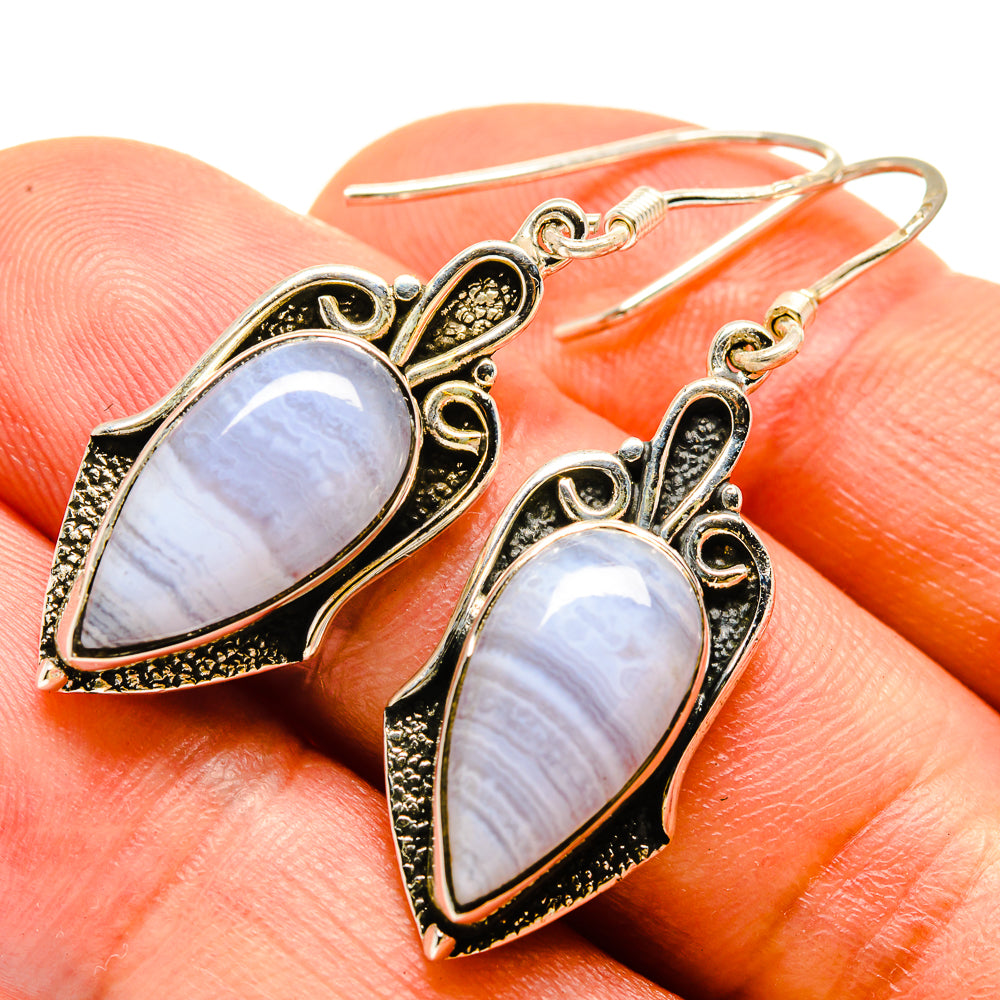Blue Lace Agate Earrings handcrafted by Anasilvercos - EARR414261