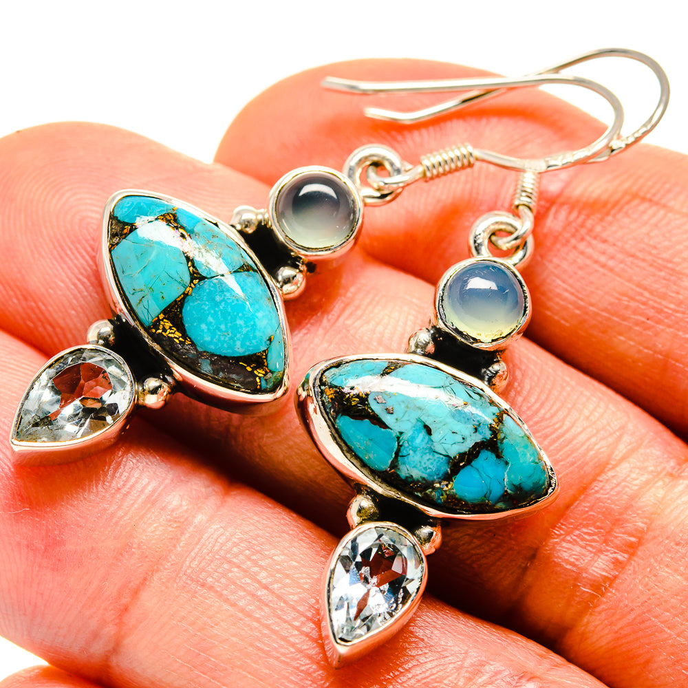 Blue Copper Composite Turquoise Earrings handcrafted by Anasilvercos - EARR414328
