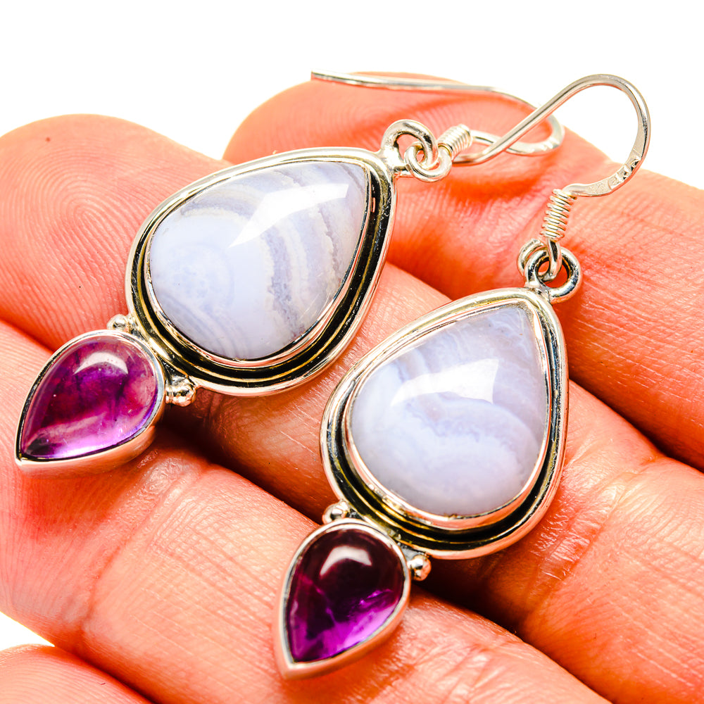 Blue Lace Agate Earrings handcrafted by Anasilvercos - EARR414341