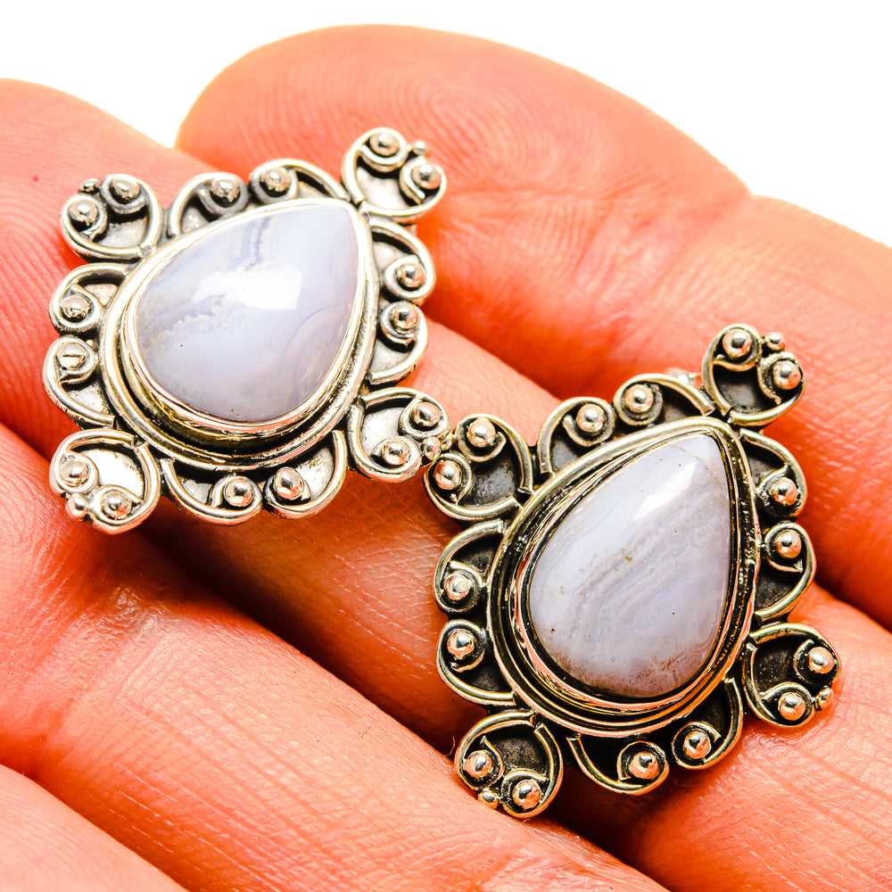 Blue Lace Agate Earrings handcrafted by Anasilvercos - EARR414360