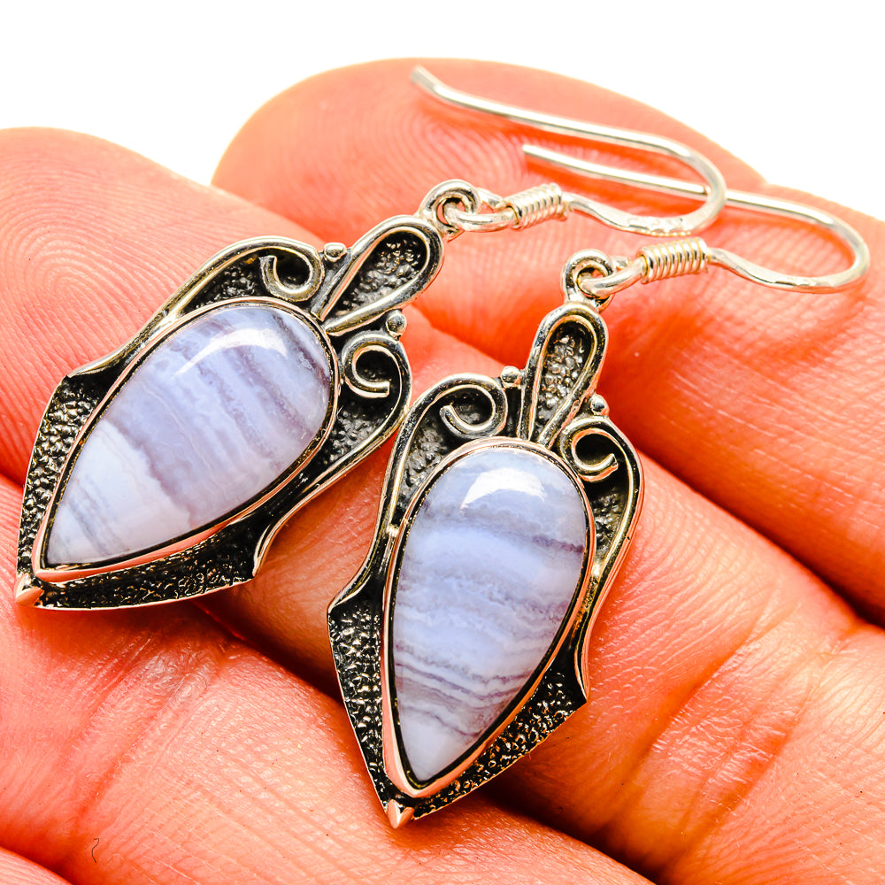Blue Lace Agate Earrings handcrafted by Anasilvercos - EARR414389