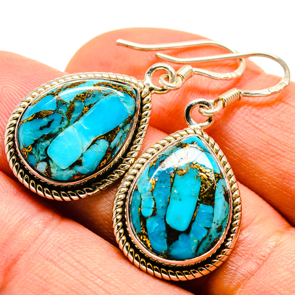 Blue Copper Composite Turquoise Earrings handcrafted by Anasilvercos - EARR414403