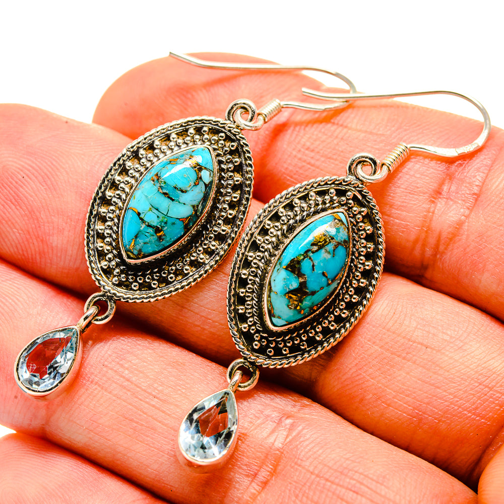 Blue Copper Composite Turquoise Earrings handcrafted by Anasilvercos - EARR414418