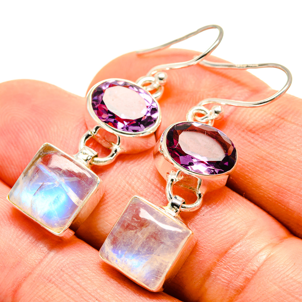 Rainbow Moonstone Earrings handcrafted by Anasilvercos - EARR414421