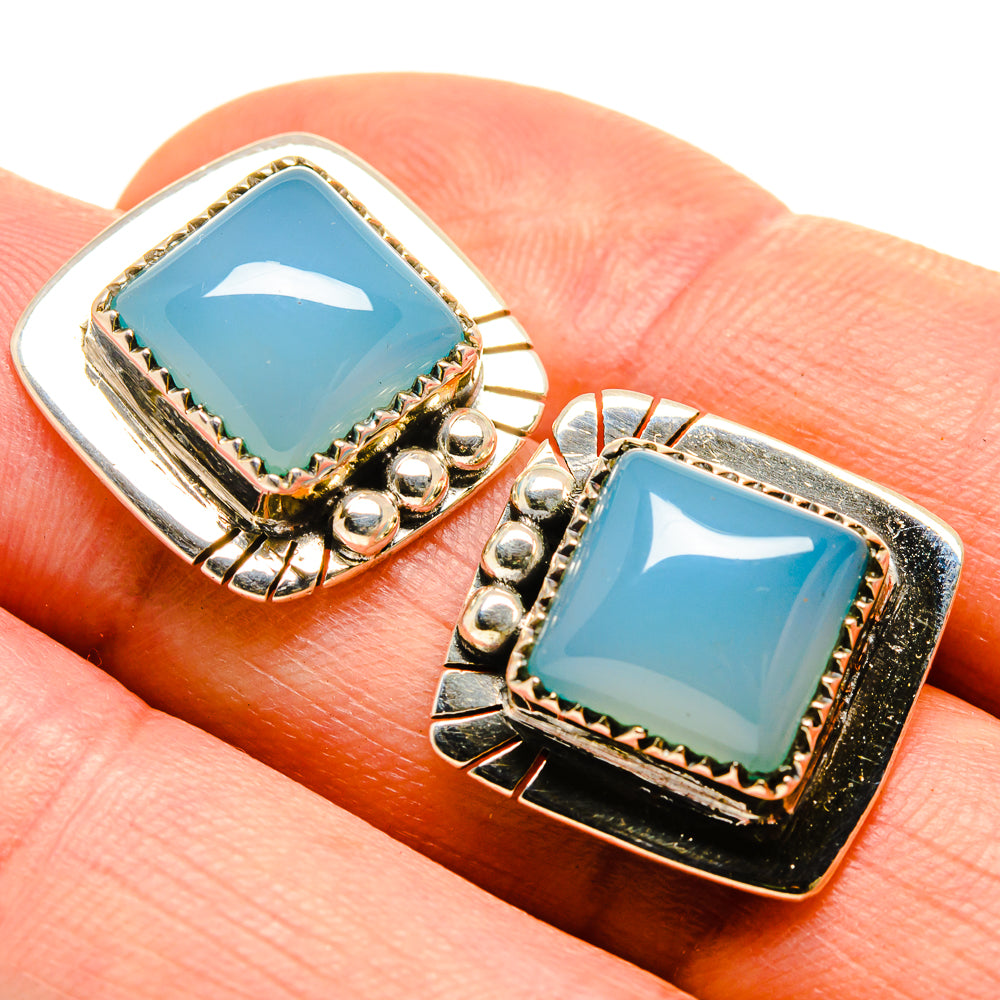 Aqua Chalcedony Earrings handcrafted by Anasilvercos - EARR414433