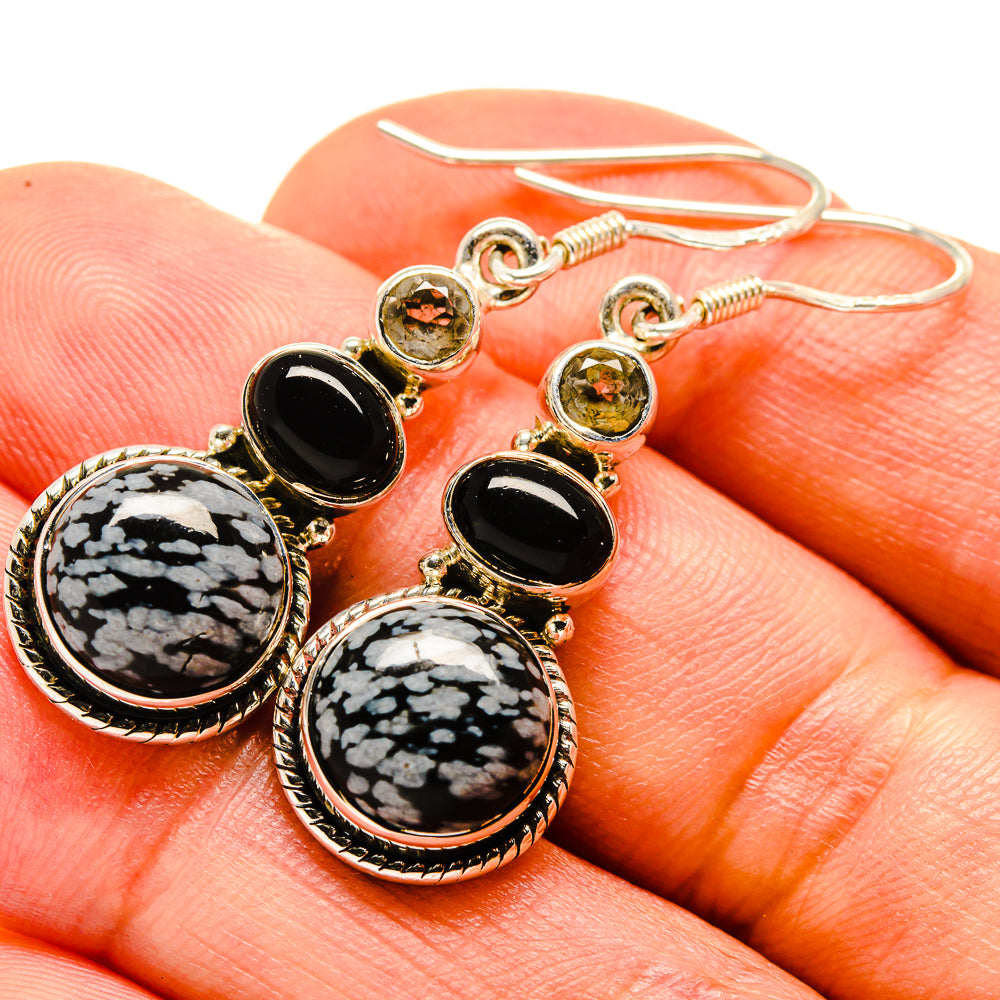 Snowflake Obsidian Earrings handcrafted by Anasilvercos - EARR414474