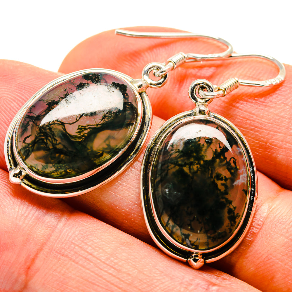 Green Moss Agate Earrings handcrafted by Anasilvercos - EARR414578