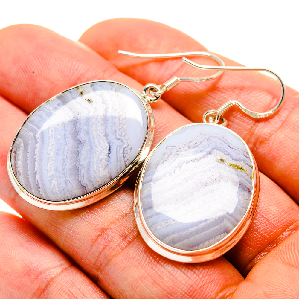 Blue Lace Agate Earrings handcrafted by Anasilvercos - EARR414581