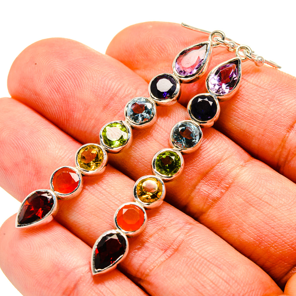 Multi-Stone Chakra Earrings handcrafted by Anasilvercos - EARR414584