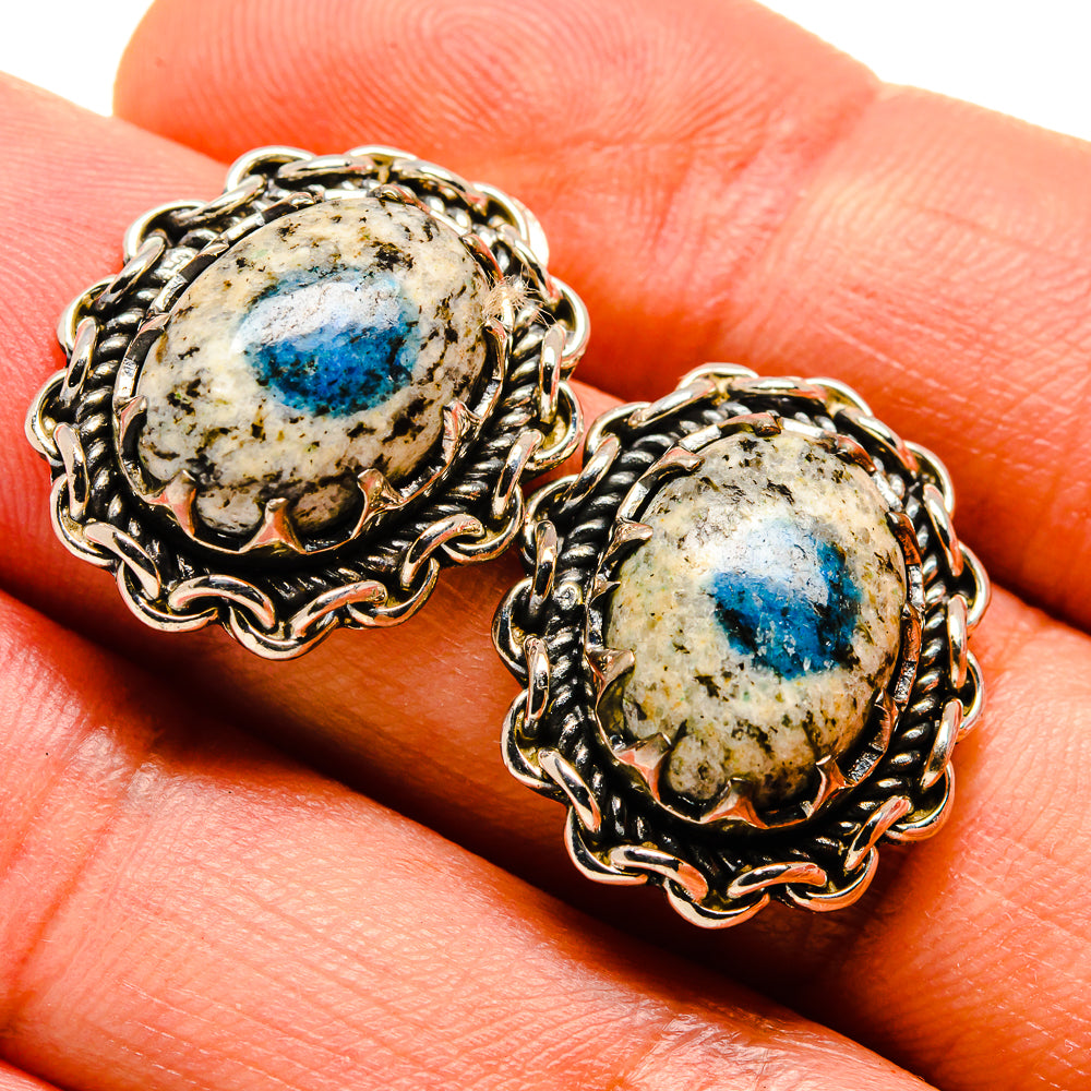 K2 Blue Azurite Earrings handcrafted by Anasilvercos - EARR414591