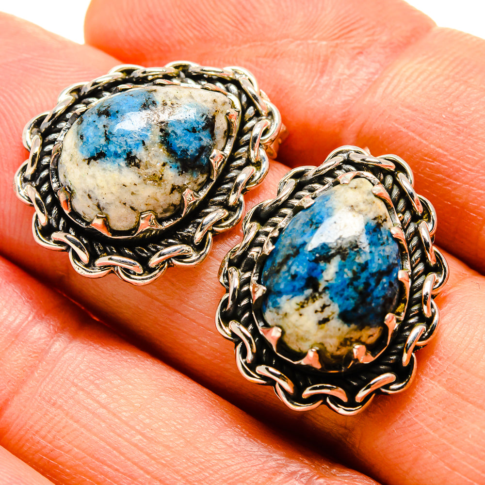 K2 Blue Azurite Earrings handcrafted by Anasilvercos - EARR414673